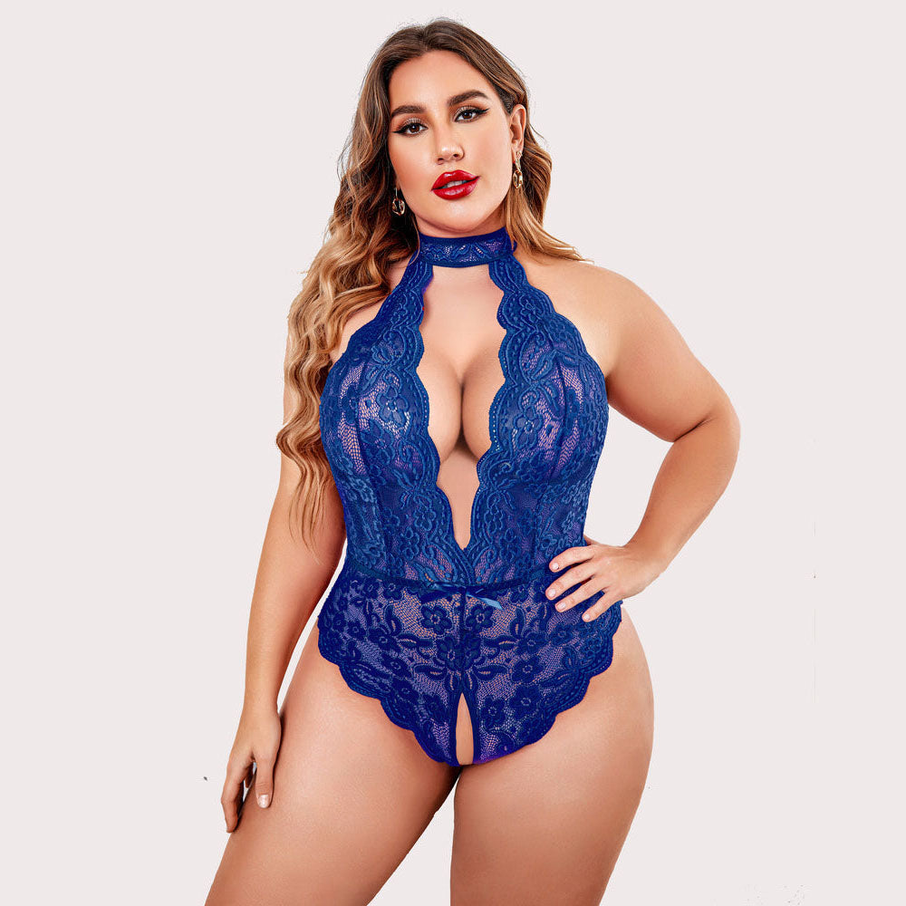 Plus Size Lace Halter Teddy