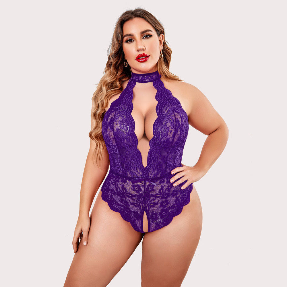 Plus Size Lace Halter Teddy