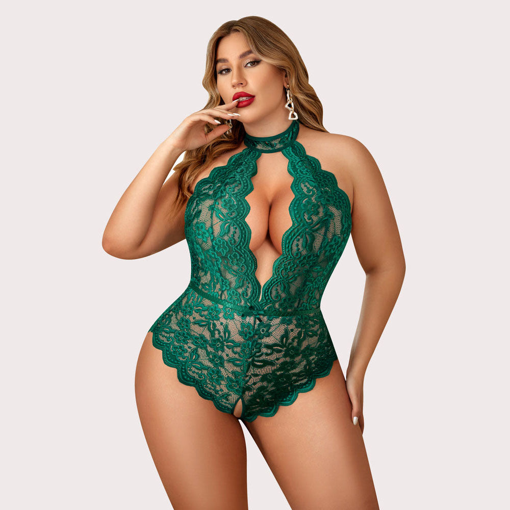 Plus Size Lace Halter Teddy