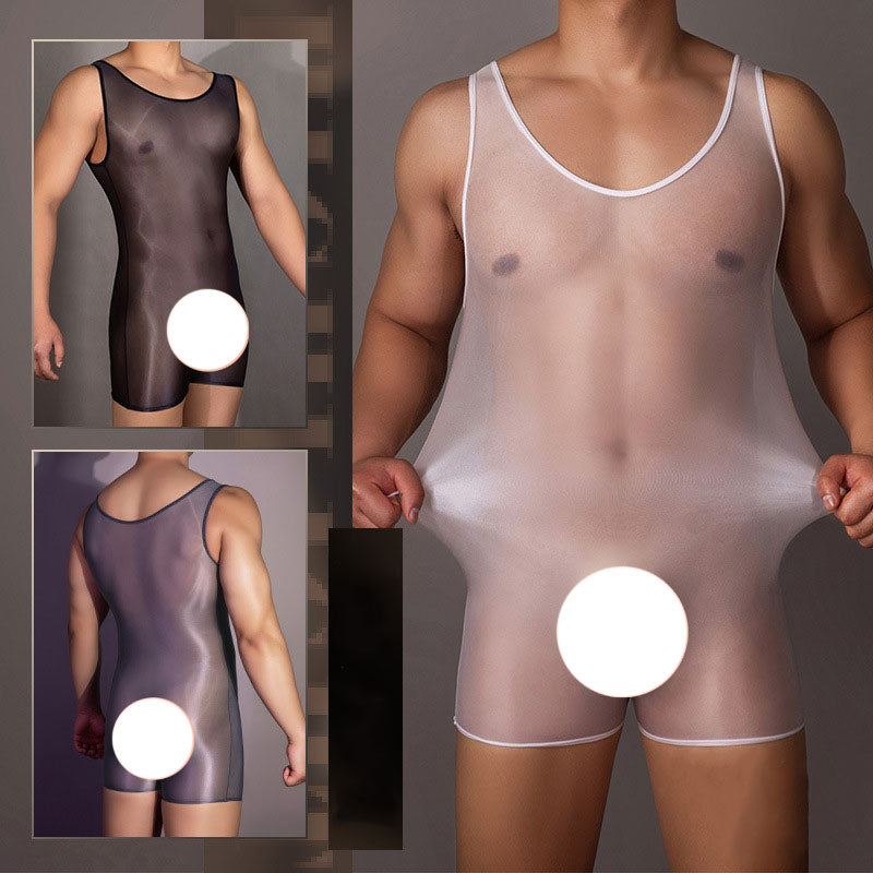 Men's shiny body shaping boxer jumpsuit