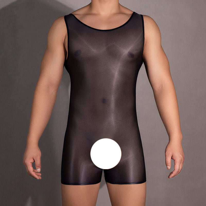 Men's shiny body shaping boxer jumpsuit