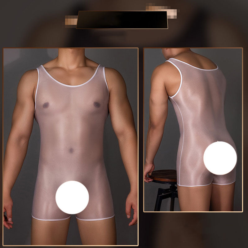 Men's shiny body shaping boxer jumpsuit