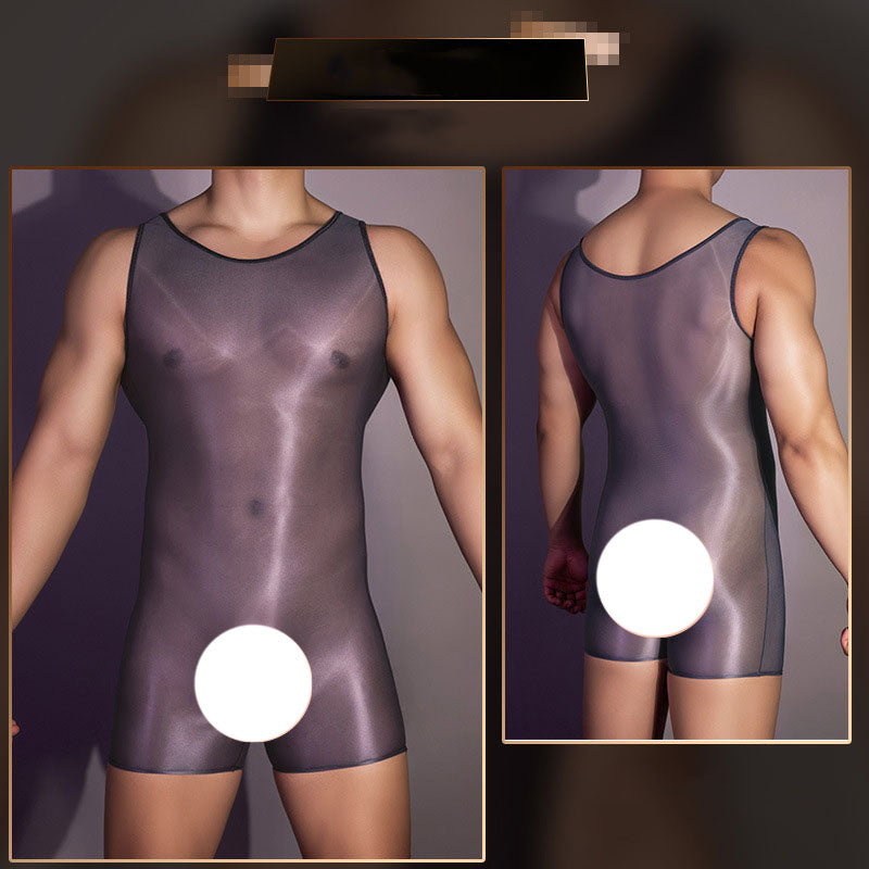 Men's shiny body shaping boxer jumpsuit