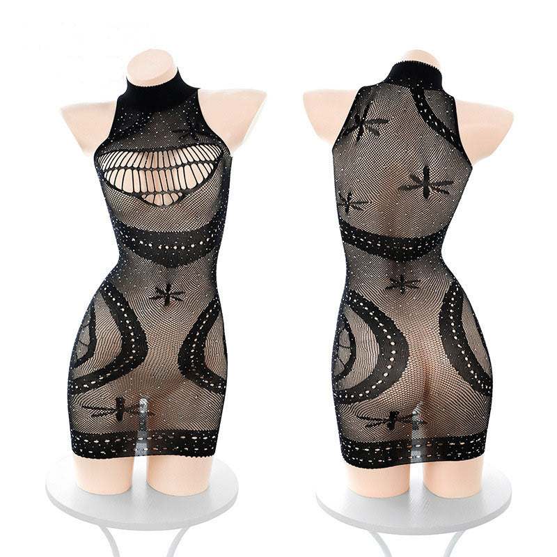 Jacquard diamond fishnet tight skirt