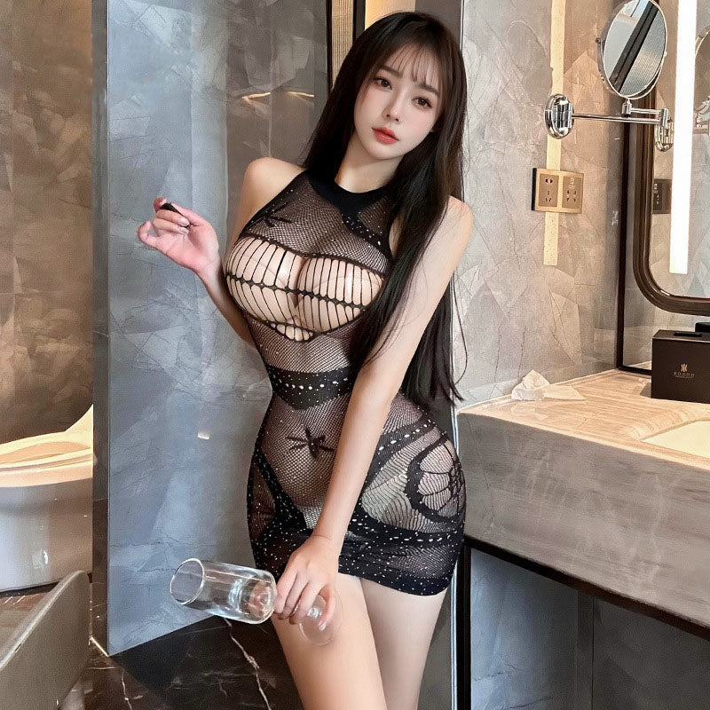Jacquard diamond fishnet tight skirt