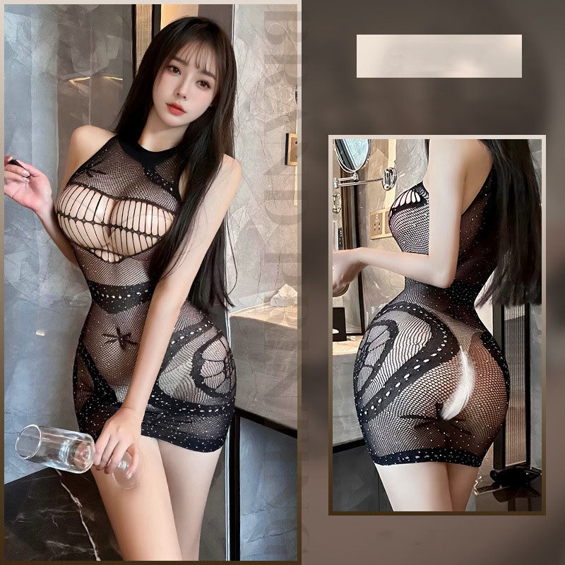Jacquard diamond fishnet tight skirt