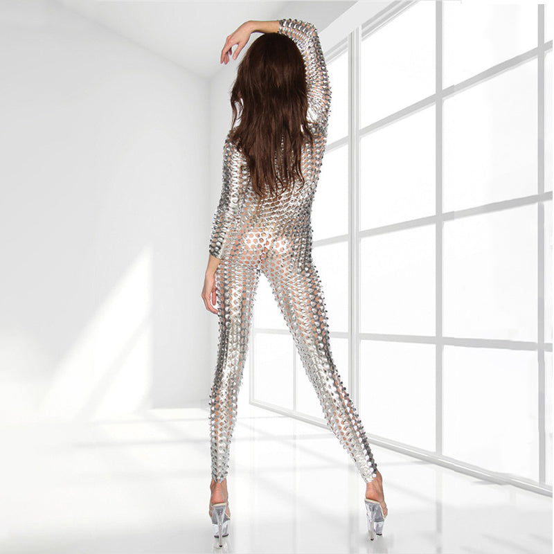Hollow tight zipper jumpsuit