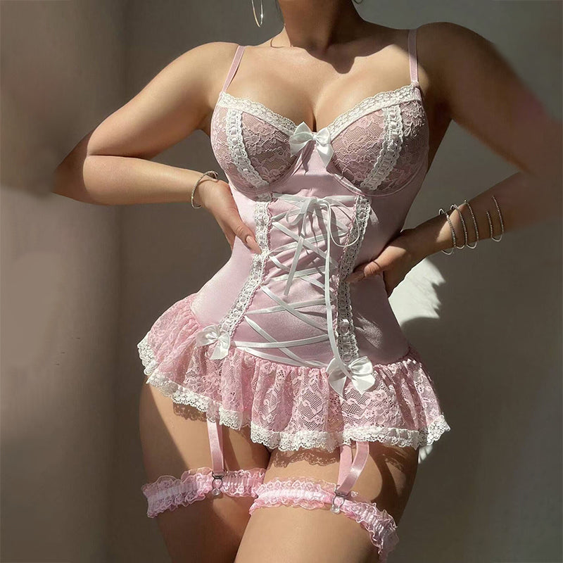 Transparent lace bow lingerie set