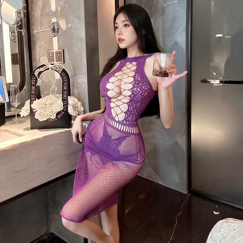 Jacquard seductive mesh long skirt