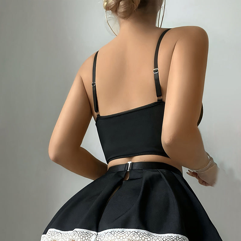 Maid outfit bra short skirt thong three-piece set