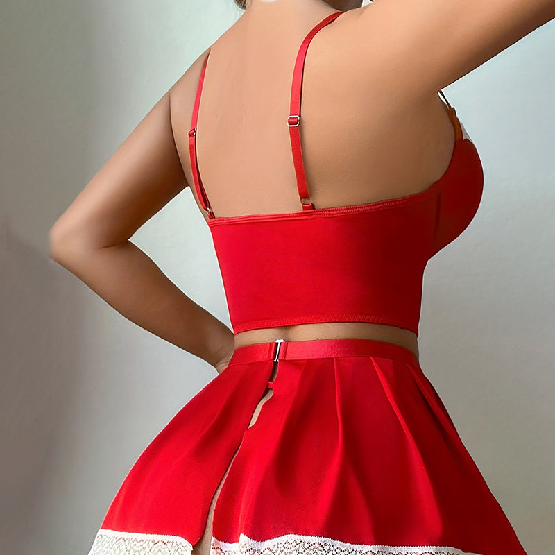 Maid outfit bra short skirt thong three-piece set