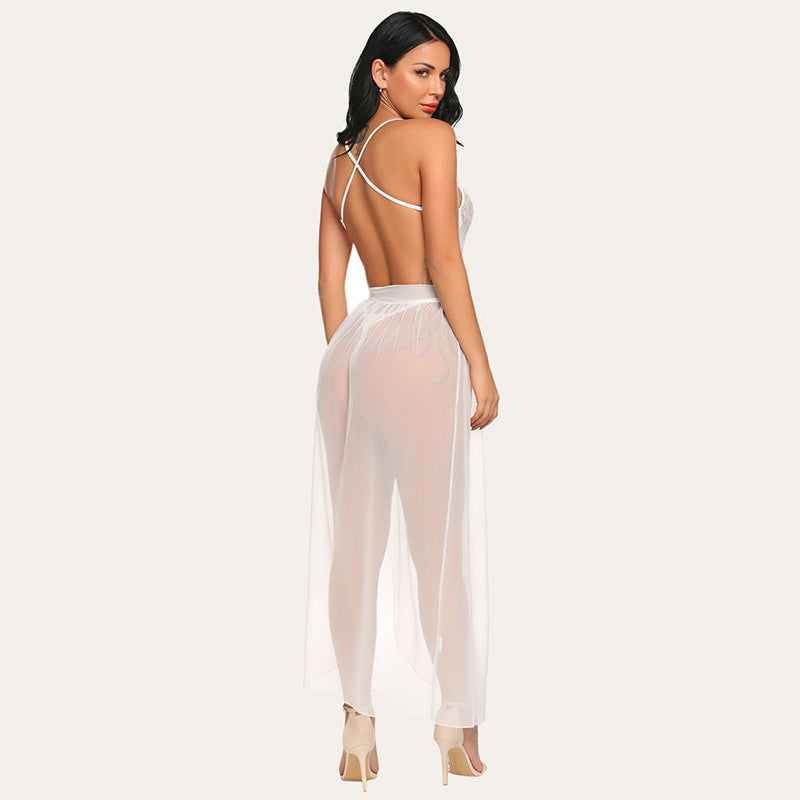 Deep V Lace Bodysuit & Mesh Skirt