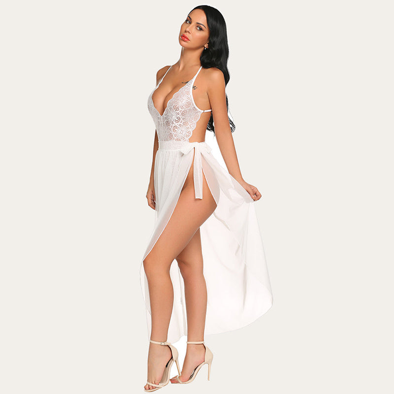 Deep V Lace Bodysuit & Mesh Skirt
