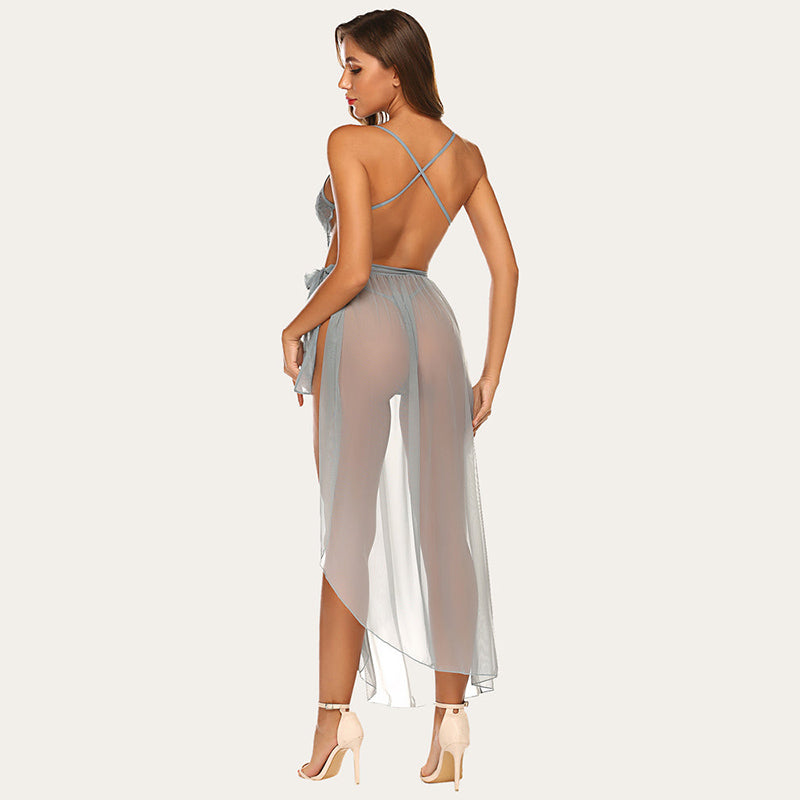 Deep V Lace Bodysuit & Mesh Skirt