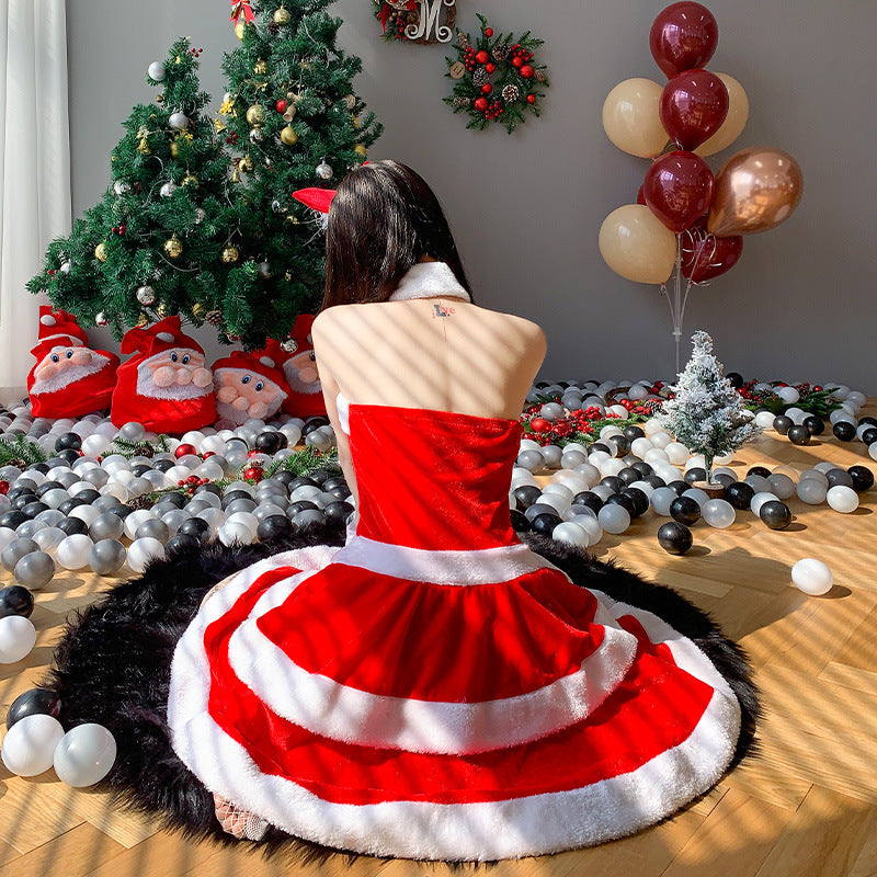Christmas bow double-layer dress