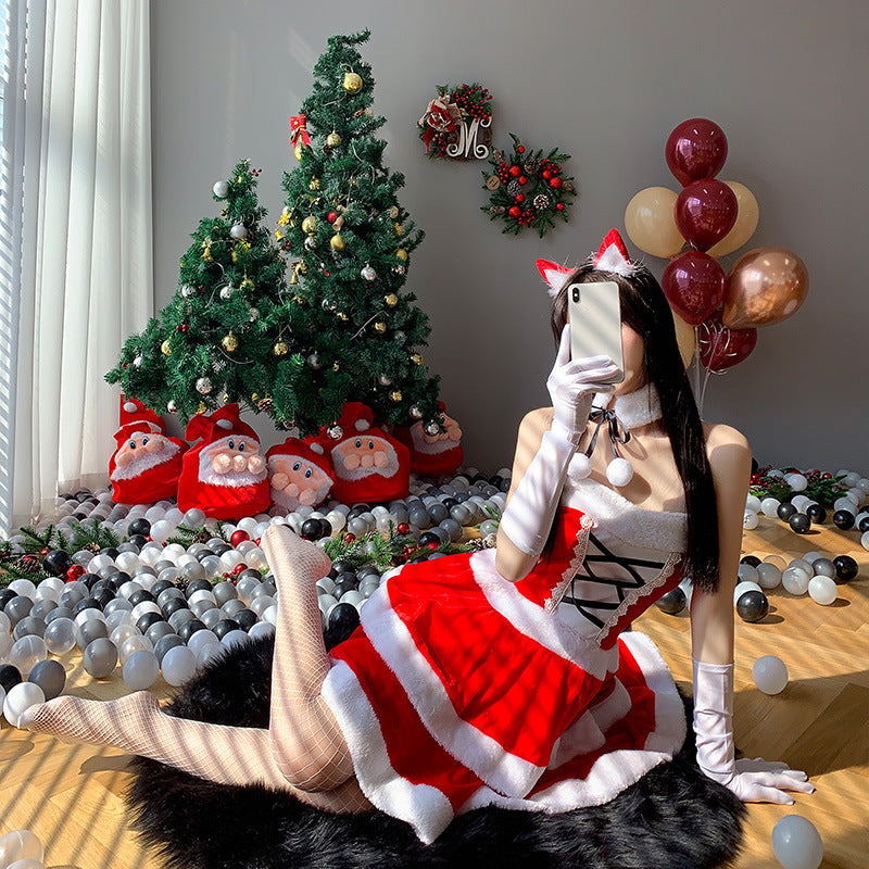 Christmas bow double-layer dress