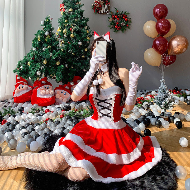 Christmas bow double-layer dress