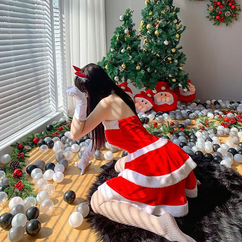 Christmas bow double-layer dress