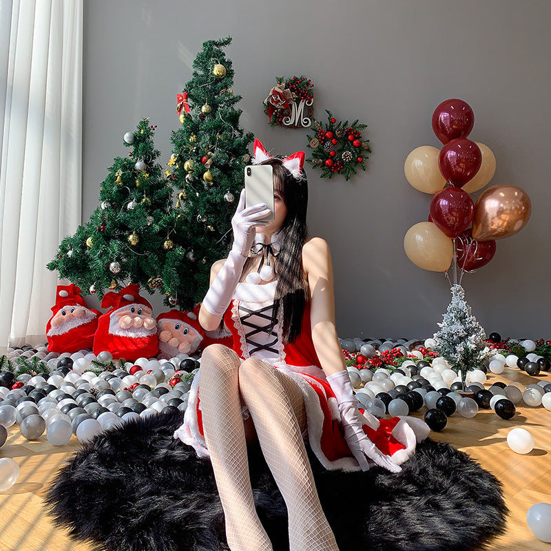 Christmas bow double-layer dress