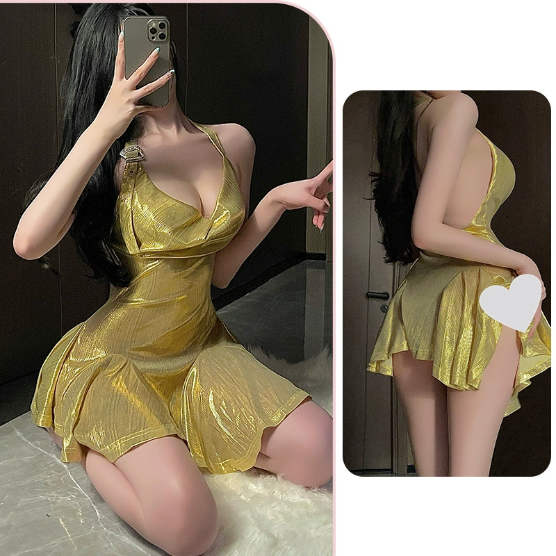 Shiny gilded sway collar dress