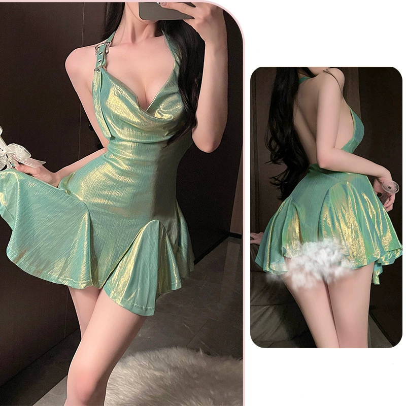 Shiny gilded sway collar dress