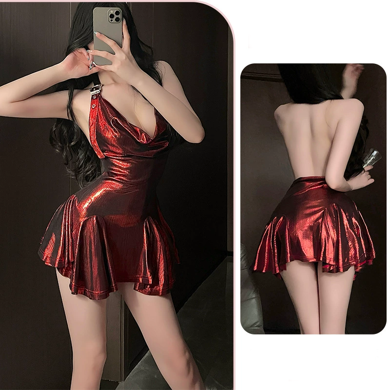 Shiny gilded sway collar dress