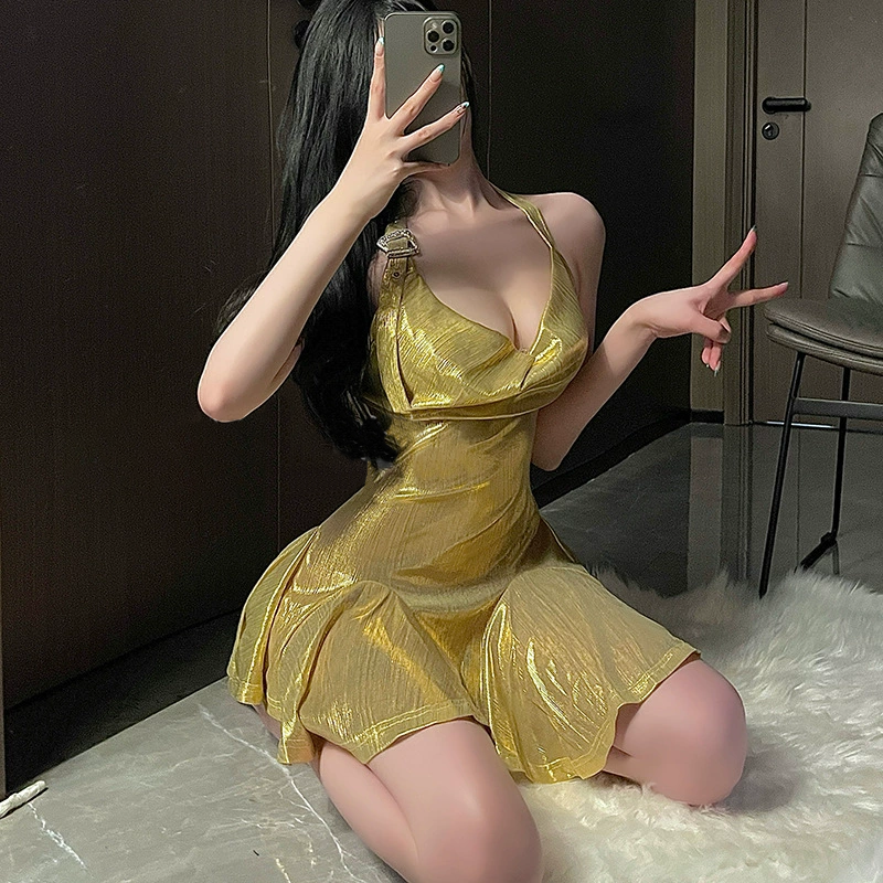 Shiny gilded sway collar dress