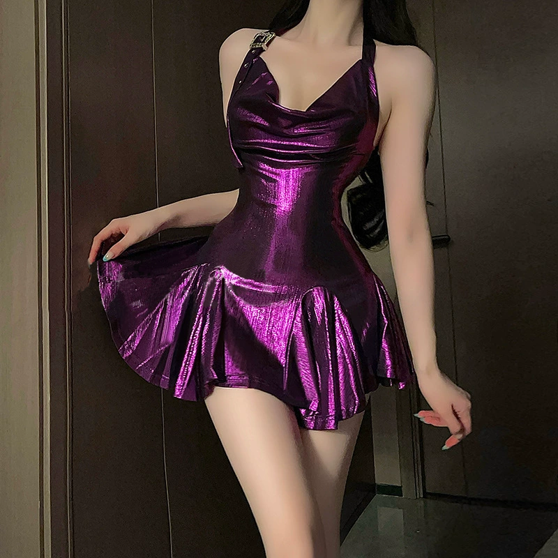 Shiny gilded sway collar dress