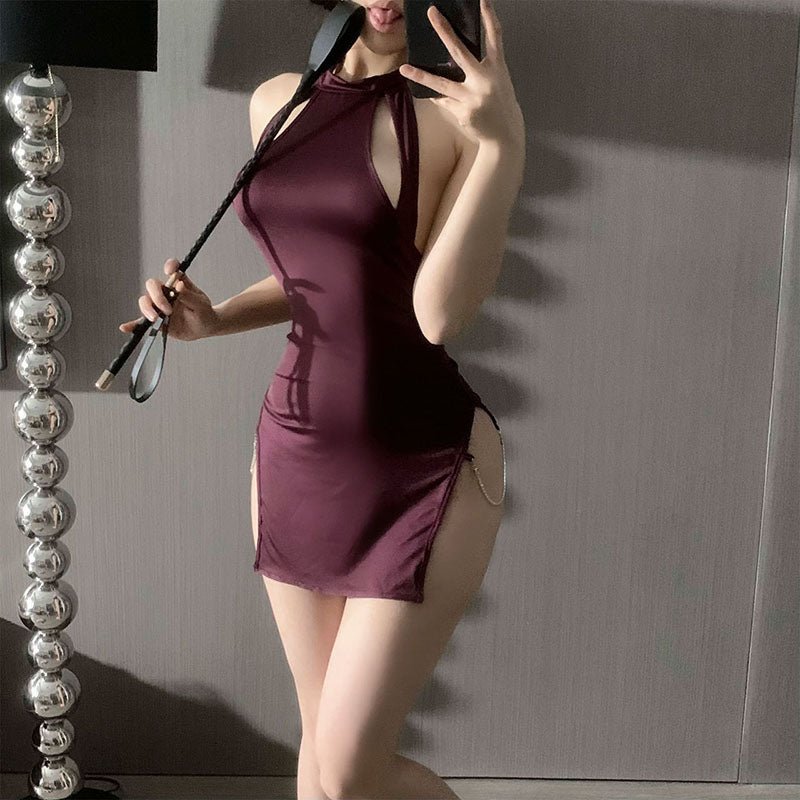 High slit purple nightdress