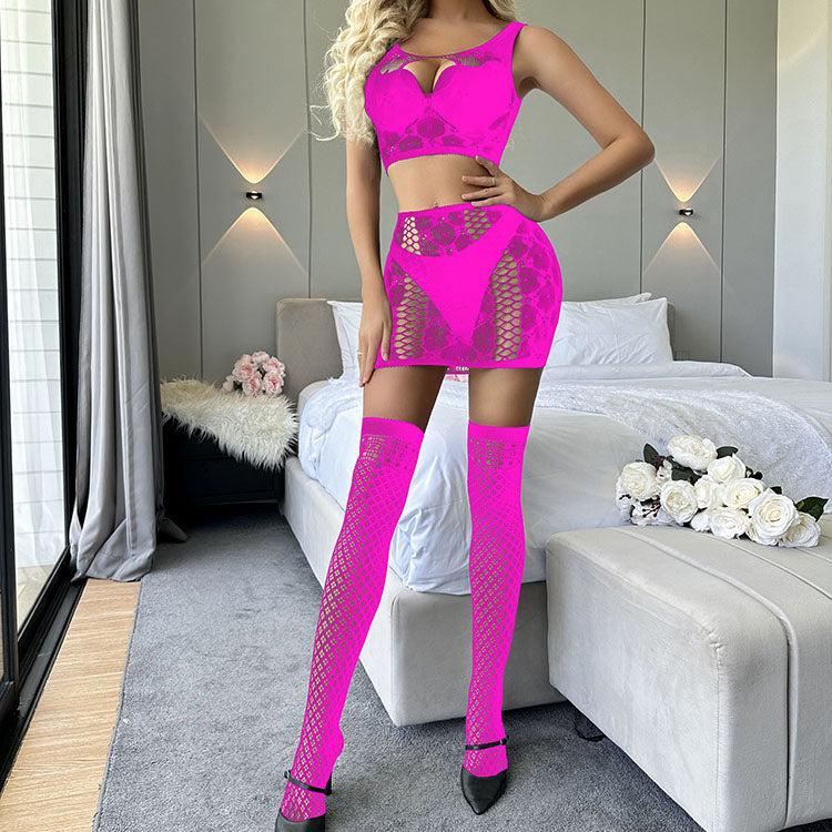 Sexy mesh hip skirt tube top hollow suit