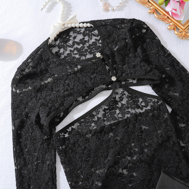 New lace slim long-sleeved four-piece suit