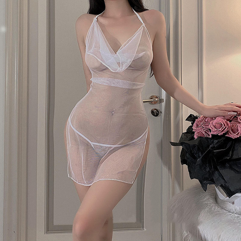 Transparent mesh bellyband pajamas