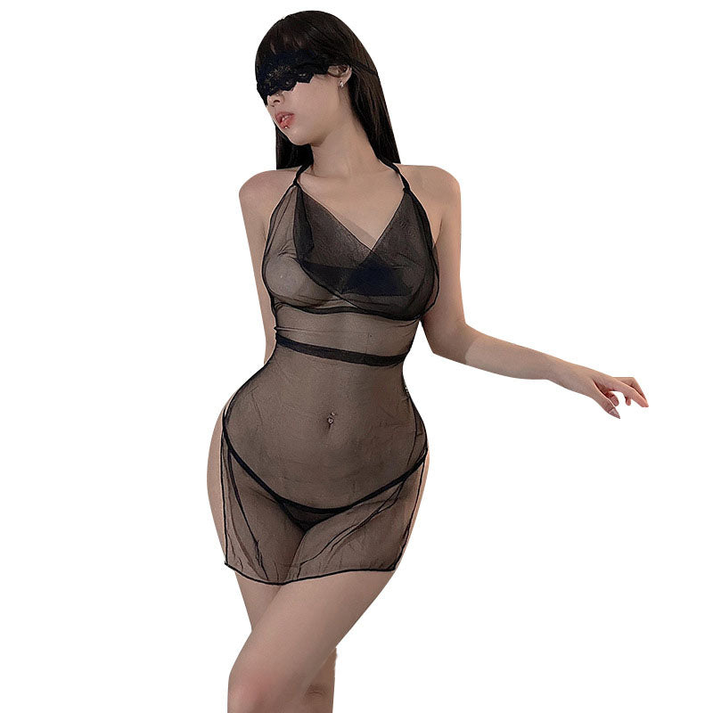 Transparent mesh bellyband pajamas