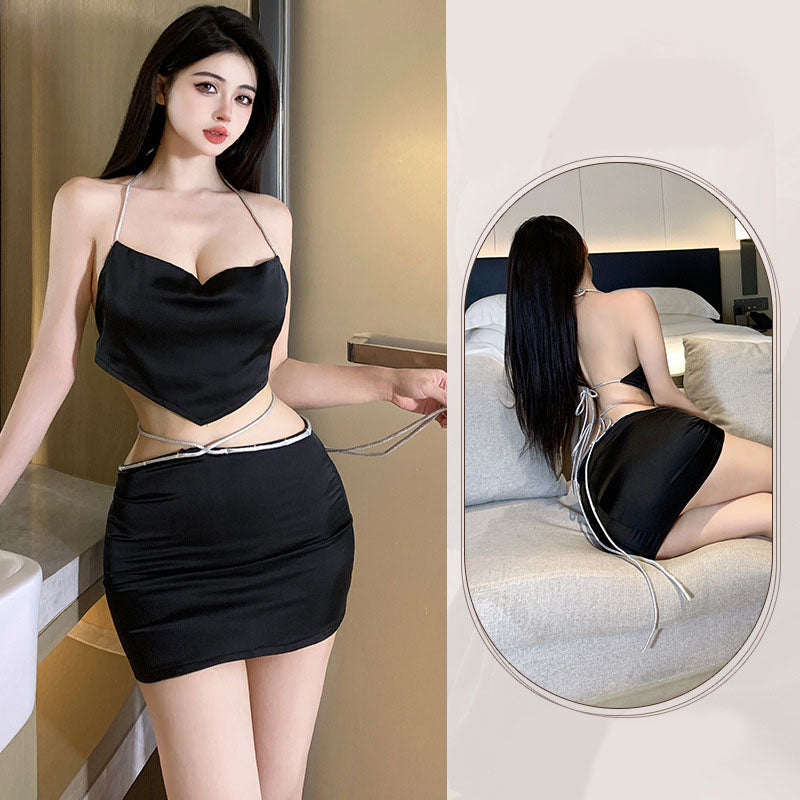 Satin strap hollow hip skirt