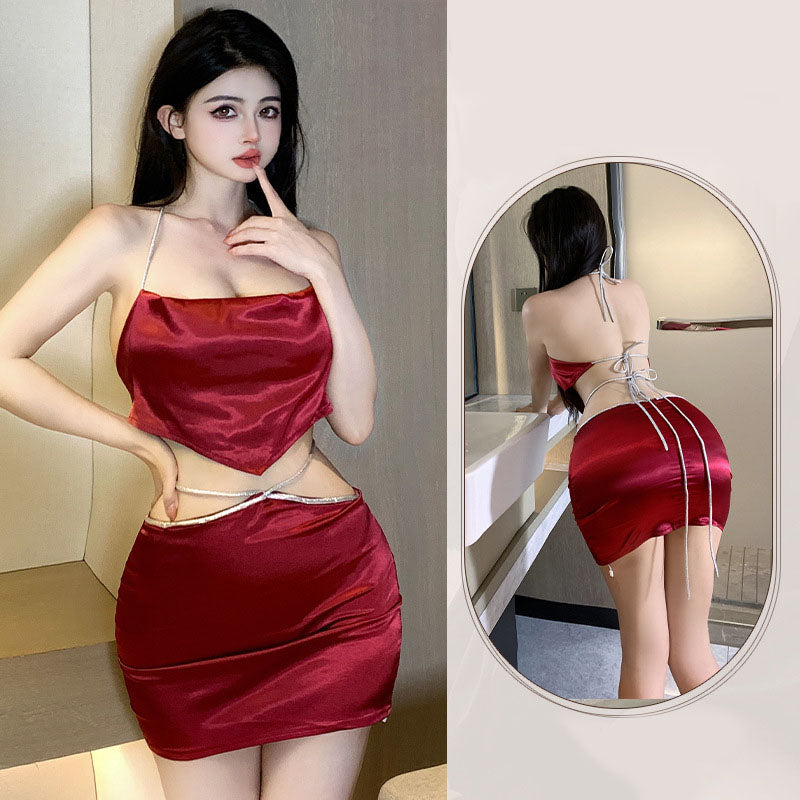 Satin strap hollow hip skirt