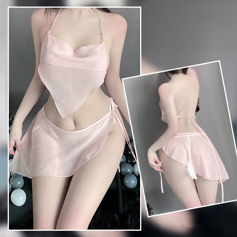 Retro bellyband backless pajamas