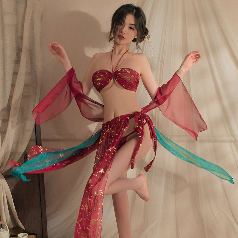 Gold-stamped suspender skirt set