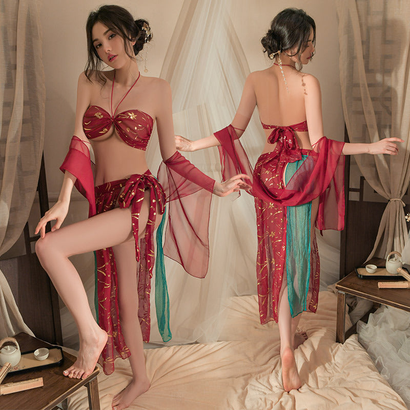 Gold-stamped suspender skirt set