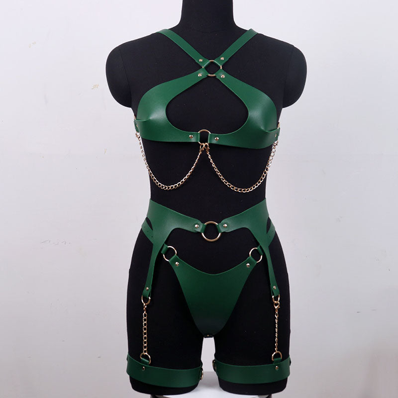 Hollow chain leather suit