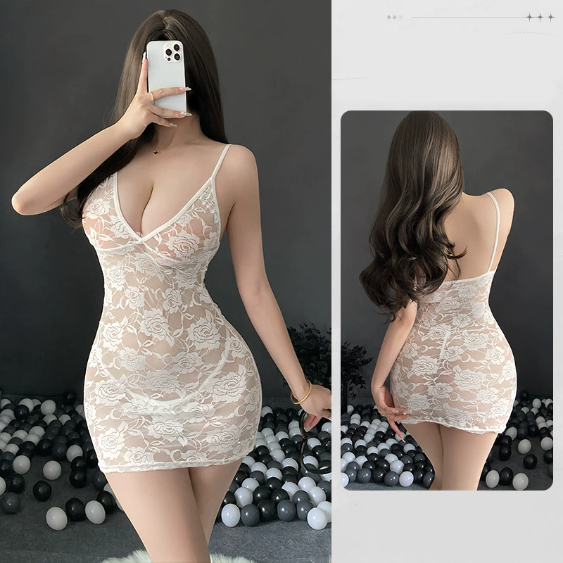 V-neck lace suspender dress