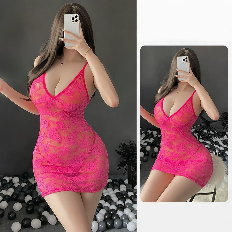 V-neck lace suspender dress