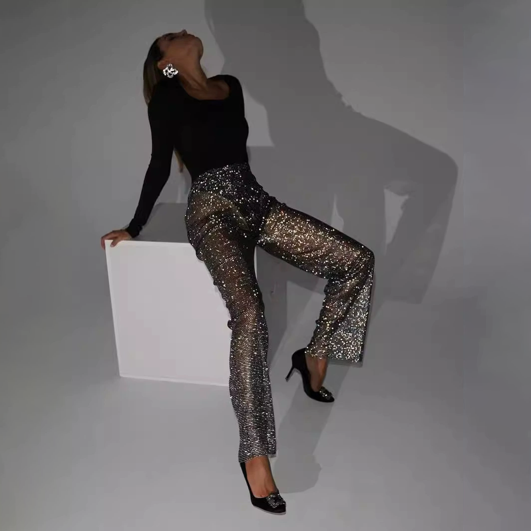 Fishnet wide-leg straight trousers