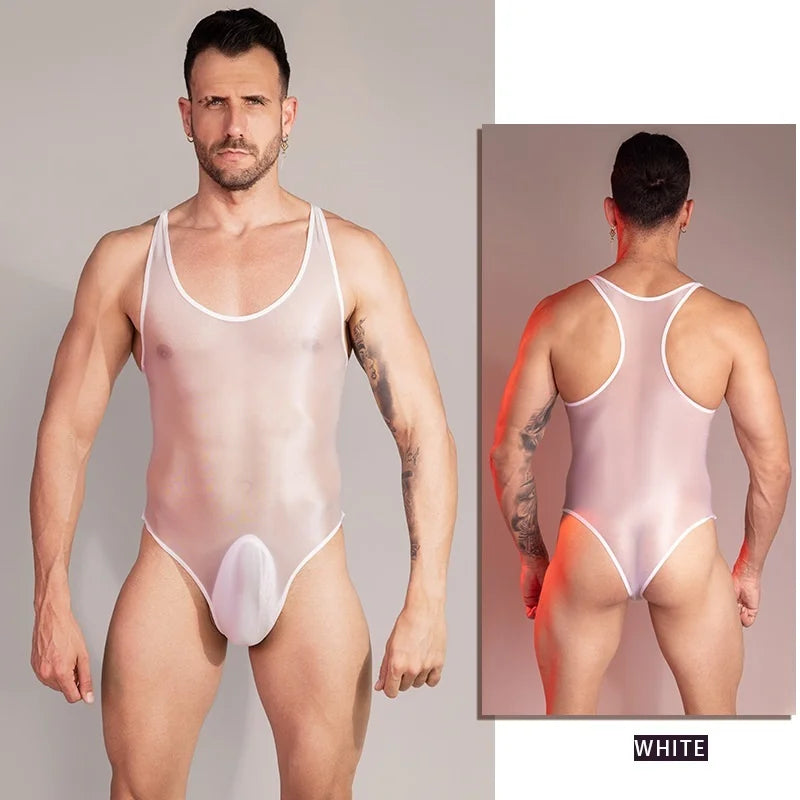 Men's sexy silky body-shaping jumpsuit