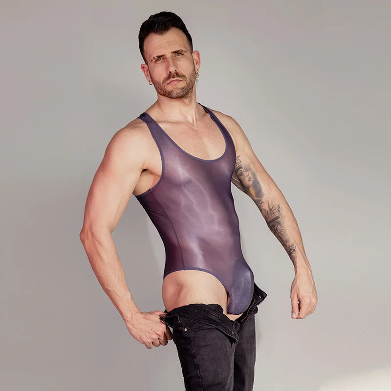 Men's sexy silky body-shaping jumpsuit