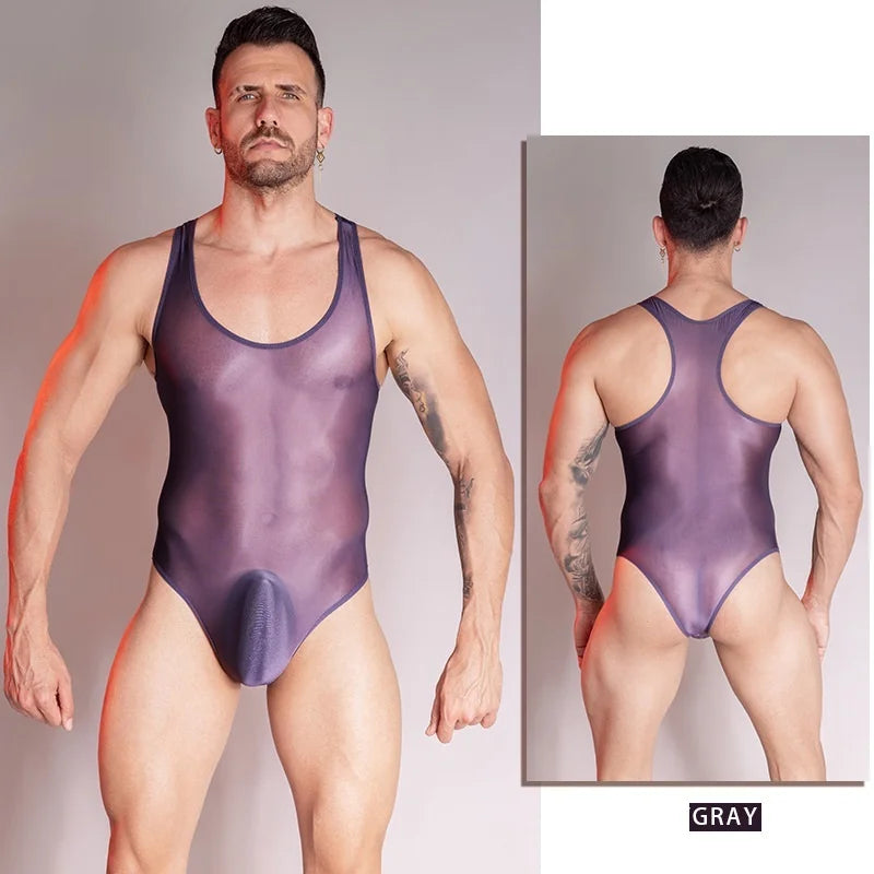 Men's sexy silky body-shaping jumpsuit