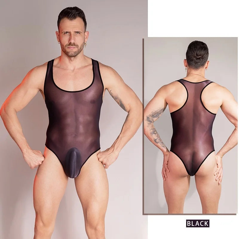 Men's sexy silky body-shaping jumpsuit