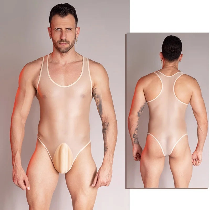 Men's sexy silky body-shaping jumpsuit