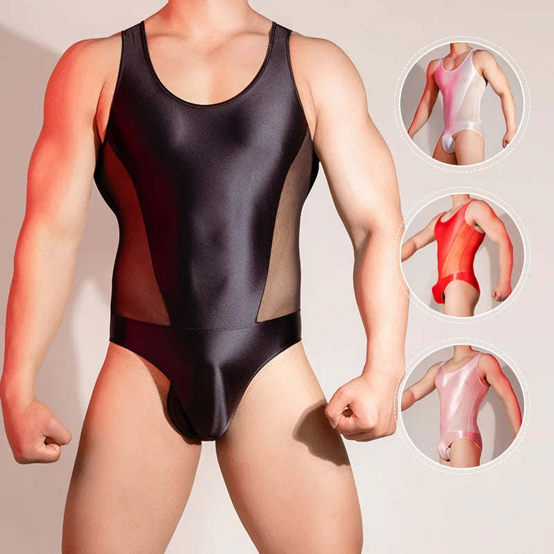 Men's sexy sleeveless shiny jumpsuit