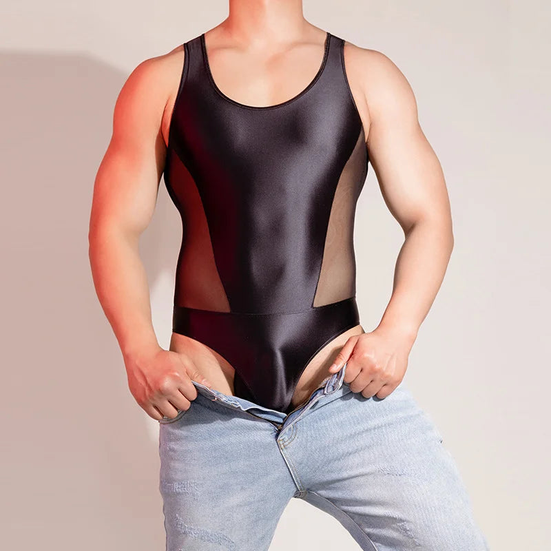 Men's sexy sleeveless shiny jumpsuit