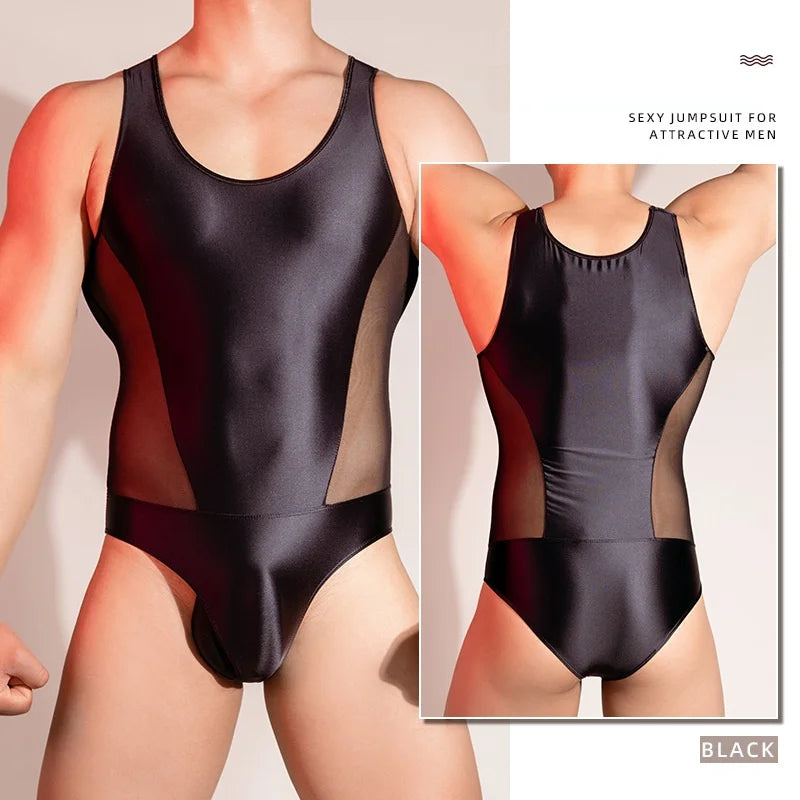 Men's sexy sleeveless shiny jumpsuit